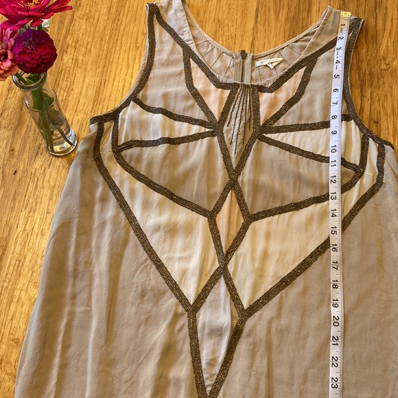 Anthropology, 100% Silk, Light Tan/Cream/Pink/&Bronze, Shift Dress, Sz. L - Picture 4 of 11